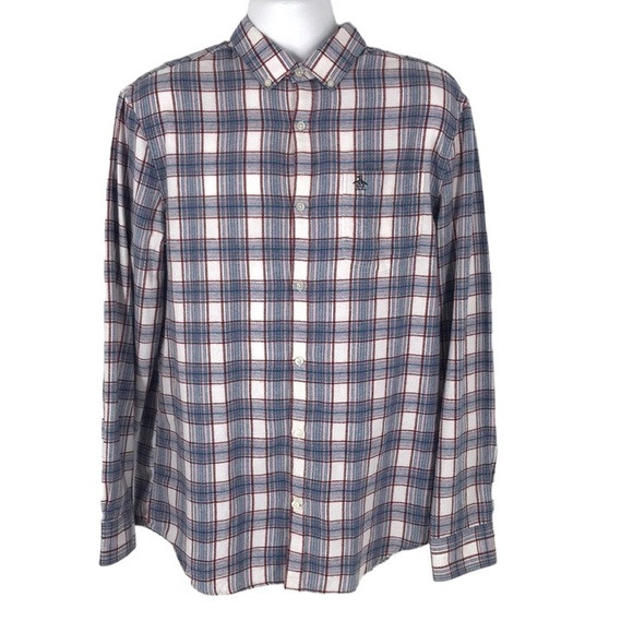 Penguin Men's Blue and Red Plaid Flannel Button Down Size L - Picture 1 of 8